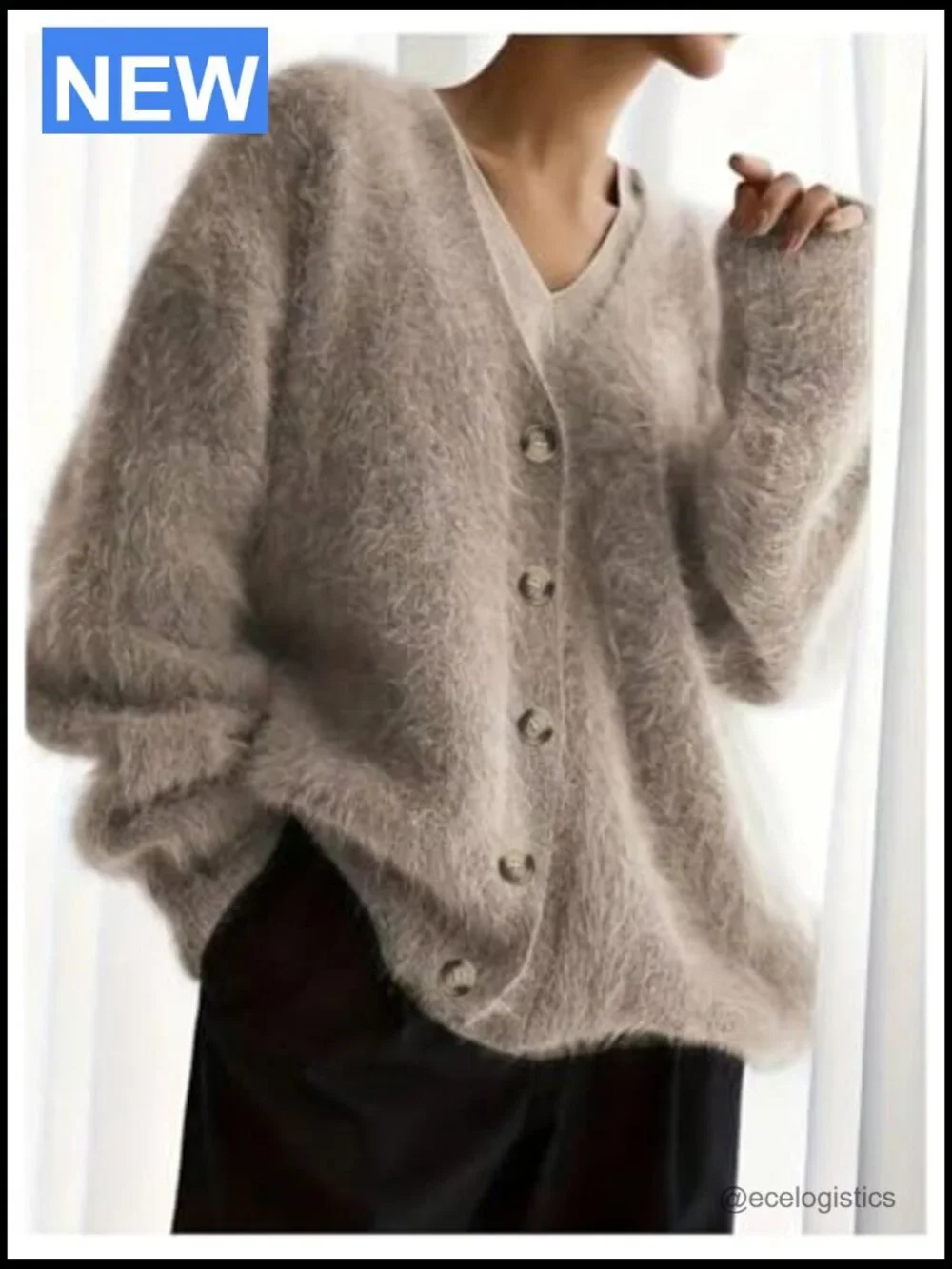 Plus Size Fuzzy Button Down Cardigan Sweater Long Sleeve V Neck